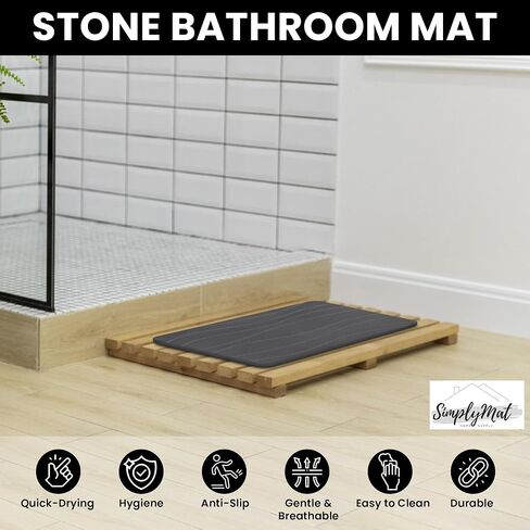 Fast Absorbent Diatomaceous Earth Stone Floor Mat, Quick Drying Non-Slip Stone Mat for Bathroom Or Kitchen, No More Wet Floors (Dark Grey Wave) in Saudi Arabia