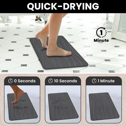 Fast Absorbent Diatomaceous Earth Stone Floor Mat, Quick Drying Non-Slip Stone Mat for Bathroom Or Kitchen, No More Wet Floors (Dark Grey Wave) in Saudi Arabia