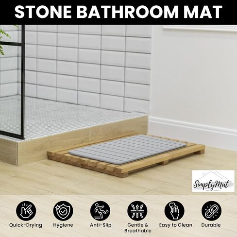 Fast Absorbent Diatomaceous Earth Stone Floor Mat, Quick Drying Non-Slip Stone Mat for Bathroom Or Kitchen, No More Wet Floors (Dark Grey Wave) in Saudi Arabia