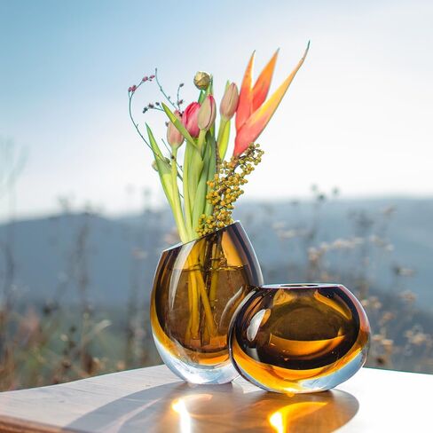 Cá d'Oro Small Glass Vase Bicolor Brown/Amber Hand-Blown Murano-Style Art Glass - Model 96 in Kuwait