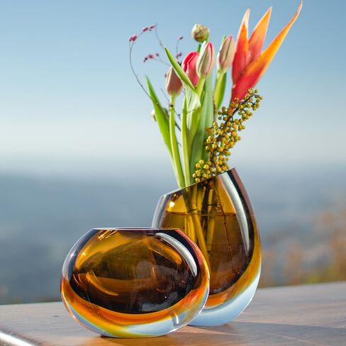 Cá d'Oro Small Glass Vase Bicolor Brown/Amber Hand-Blown Murano-Style Art Glass - Model 96 in Kuwait