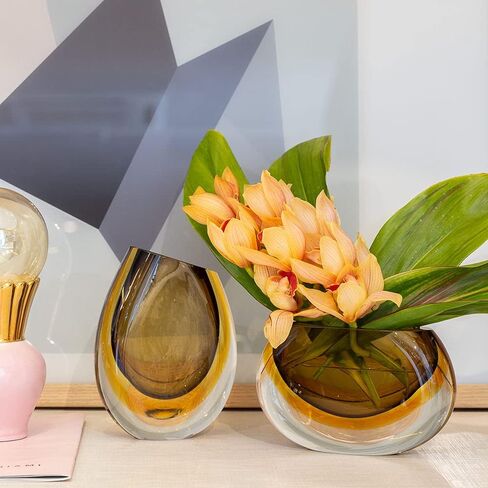 Cá d'Oro Small Glass Vase Bicolor Brown/Amber Hand-Blown Murano-Style Art Glass - Model 96 in Kuwait