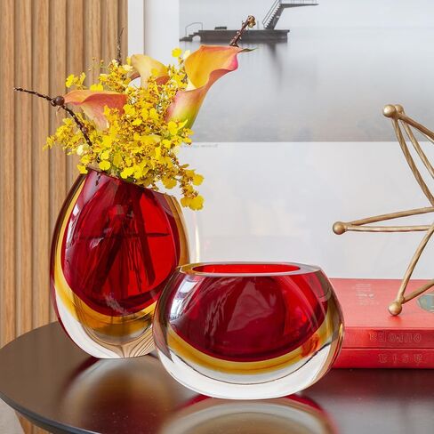 Cá d'Oro Small Glass Vase Bicolor Brown/Amber Hand-Blown Murano-Style Art Glass - Model 96 in Kuwait