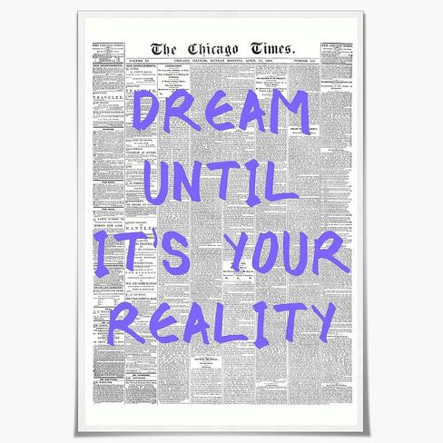 Retro Newspaper Posters Room Aesthetic Light Blue Preppy Canvas Wall Art Trendy Art Affirmation Quote Dream Until It's Your Reality Apartment Bedroom Decor 12x18inch Unframed in Saudi Arabia