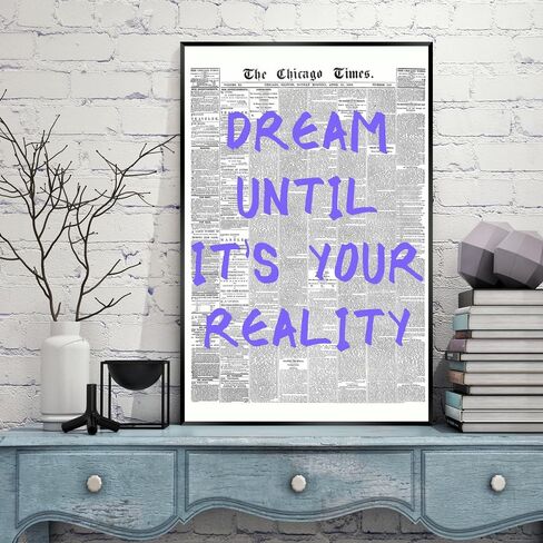 Retro Newspaper Posters Room Aesthetic Light Blue Preppy Canvas Wall Art Trendy Art Affirmation Quote Dream Until It's Your Reality Apartment Bedroom Decor 12x18inch Unframed in Saudi Arabia