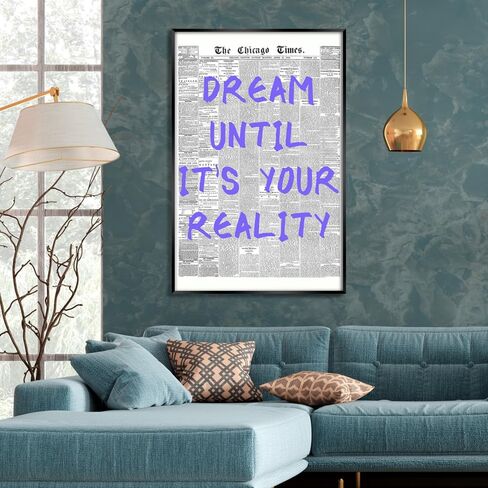 Retro Newspaper Posters Room Aesthetic Light Blue Preppy Canvas Wall Art Trendy Art Affirmation Quote Dream Until It's Your Reality Apartment Bedroom Decor 12x18inch Unframed in Saudi Arabia