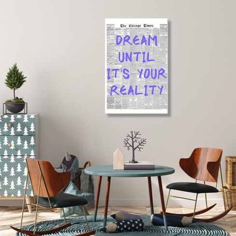 Retro Newspaper Posters Room Aesthetic Light Blue Preppy Canvas Wall Art Trendy Art Affirmation Quote Dream Until It's Your Reality Apartment Bedroom Decor 12x18inch Unframed in Saudi Arabia
