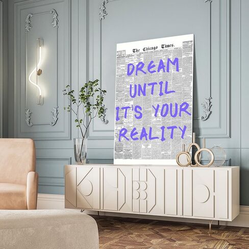Retro Newspaper Posters Room Aesthetic Light Blue Preppy Canvas Wall Art Trendy Art Affirmation Quote Dream Until It's Your Reality Apartment Bedroom Decor 12x18inch Unframed in Saudi Arabia