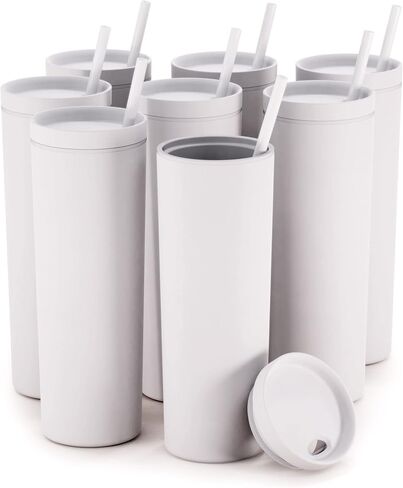 Maars Skinny Acrylic Tumbler with Lid and Straw | 18oz Premium Insulated Double Wall Plastic Reusable Cups - Clear, 2 Pack in Saudi Arabia