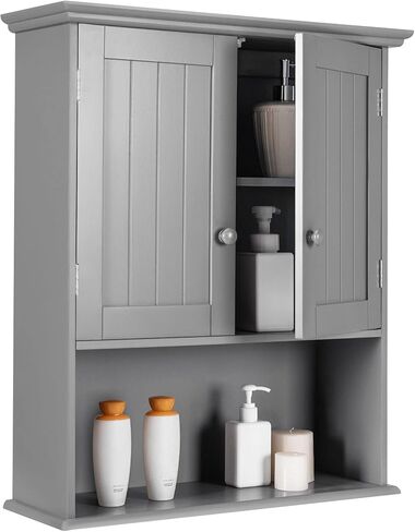 Tangkula Wall Mount Bathroom Cabinet Wooden Medicine Cabinet Storage Organizer with 2-Doors and 1-Shelf Cottage Collection Wall Cabinet (White) in Saudi Arabia