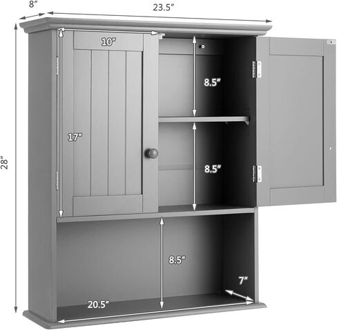 Tangkula Wall Mount Bathroom Cabinet Wooden Medicine Cabinet Storage Organizer with 2-Doors and 1-Shelf Cottage Collection Wall Cabinet (White) in Saudi Arabia