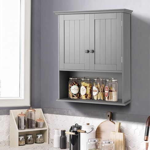 Tangkula Wall Mount Bathroom Cabinet Wooden Medicine Cabinet Storage Organizer with 2-Doors and 1-Shelf Cottage Collection Wall Cabinet (White) in Saudi Arabia