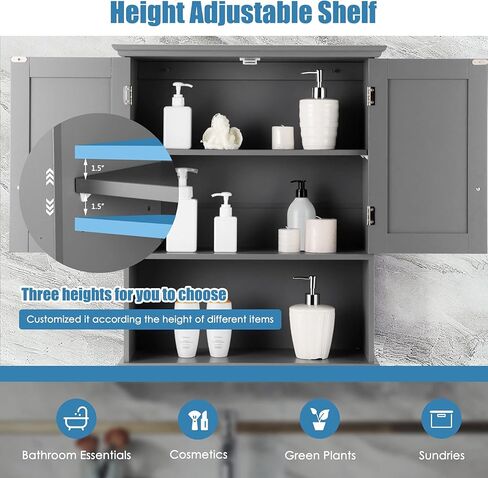 Tangkula Wall Mount Bathroom Cabinet Wooden Medicine Cabinet Storage Organizer with 2-Doors and 1-Shelf Cottage Collection Wall Cabinet (White) in Saudi Arabia
