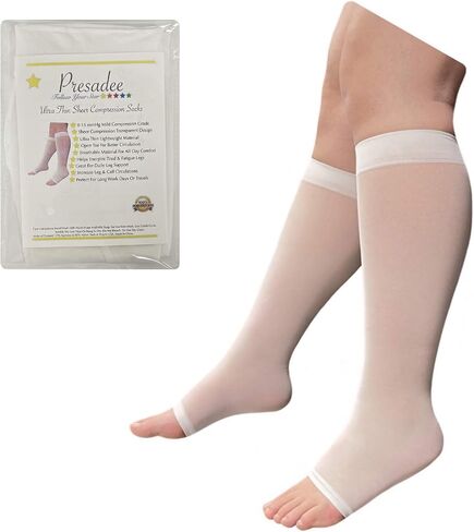 Ultra Thin 8-15 mmHg Mild Sheer Compression Leg Calf Open Toe Socks in Saudi Arabia