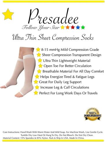 Ultra Thin 8-15 mmHg Mild Sheer Compression Leg Calf Open Toe Socks in Saudi Arabia