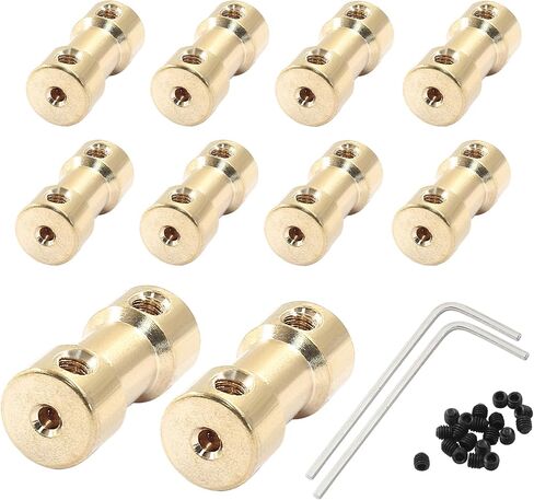 Hordion 10Pcs 2mm to 2mm Brass Shaft Coupling Joint Connector, Shaft Coupler Motor Accessories with Screws in Kuwait