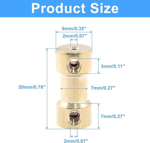 Hordion 10Pcs 2mm to 2mm Brass Shaft Coupling Joint Connector, Shaft Coupler Motor Accessories with Screws in Kuwait