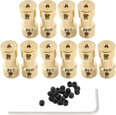 Hordion 10Pcs 2mm to 2mm Brass Shaft Coupling Joint Connector, Shaft Coupler Motor Accessories with Screws in Kuwait