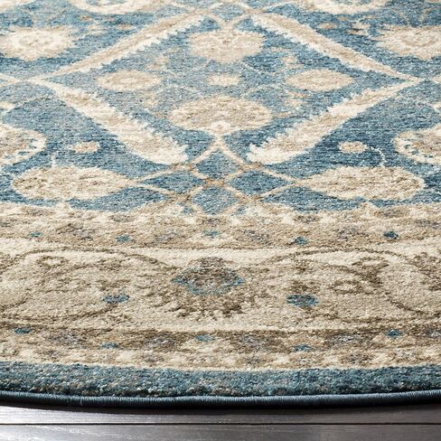 SAFAVIEH Sofia Collection 6'7" Round Blue / Beige SOF378C Vintage Oriental Distressed Non-Shedding Dining Room Entryway Foyer Living Room Bedroom Area Rug in Saudi Arabia