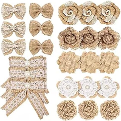 24 قطعة من زهور الخيش، 8 أنماط كلاسيكية مصنوعة يدويًا من زهرة الورد الريفية مع لؤلؤ صناعي لباقات يدوية الصنع لتزيين حفلات الزفاف وأعياد الميلاد، وديكورات العشاء in Kuwait