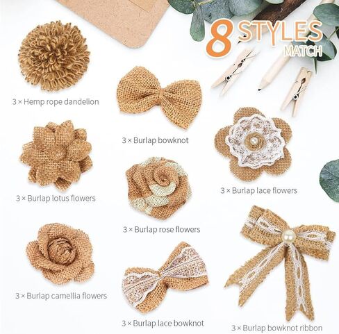 24 قطعة من زهور الخيش، 8 أنماط كلاسيكية مصنوعة يدويًا من زهرة الورد الريفية مع لؤلؤ صناعي لباقات يدوية الصنع لتزيين حفلات الزفاف وأعياد الميلاد، وديكورات العشاء in Kuwait