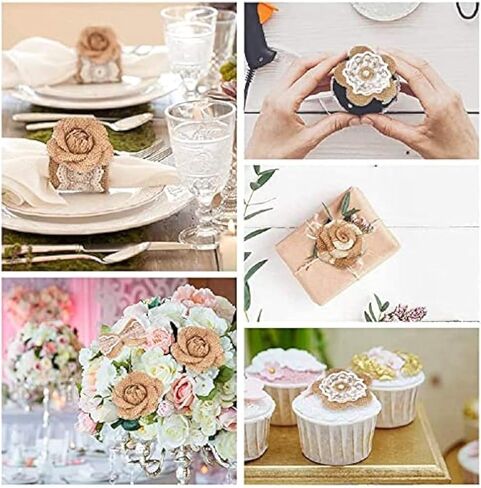 24 قطعة من زهور الخيش، 8 أنماط كلاسيكية مصنوعة يدويًا من زهرة الورد الريفية مع لؤلؤ صناعي لباقات يدوية الصنع لتزيين حفلات الزفاف وأعياد الميلاد، وديكورات العشاء in Kuwait