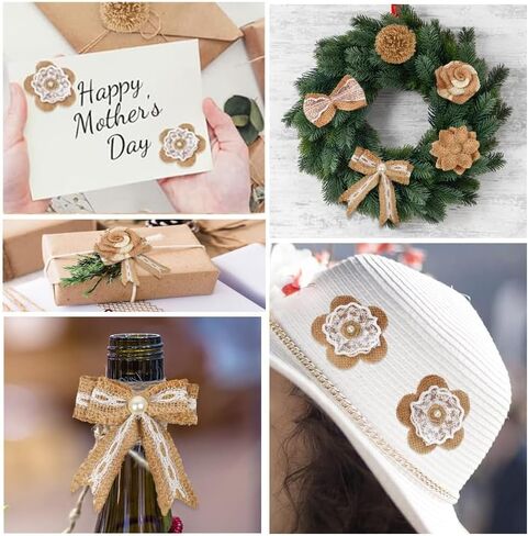 24 قطعة من زهور الخيش، 8 أنماط كلاسيكية مصنوعة يدويًا من زهرة الورد الريفية مع لؤلؤ صناعي لباقات يدوية الصنع لتزيين حفلات الزفاف وأعياد الميلاد، وديكورات العشاء in Kuwait