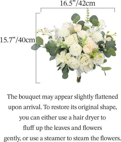 Rinlong 16.5 Inch Wedding Bouquets for Bride White Sage Green Bridal Bouquet for Wedding Artificial Flowers Real Touch Silk Bouquet Wedding Ceremony in Saudi Arabia