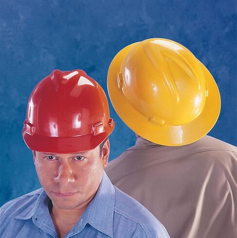 MSA V-Gard Full-Brim Hard Hat with Suspension - Polyethylene Shell, Superior Impact Protection and Self Adjusting Crown Straps - Standard Size Hard Hat in Kuwait