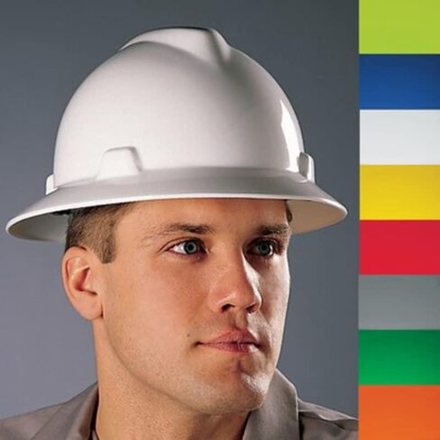 MSA V-Gard Full-Brim Hard Hat with Suspension - Polyethylene Shell, Superior Impact Protection and Self Adjusting Crown Straps - Standard Size Hard Hat in Kuwait