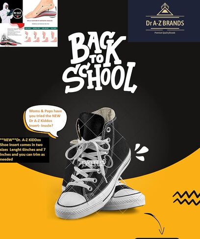 حشوات تقويم العظام من Dr A-Z Kiddos لنعال أحذية الأطفال، حشوات زيادة الارتفاع 3/4 دعم القوس، نعل داخلي للأطفال، نتوءات الكعب، تخفيف تعب القدمين - 7 بوصات in Saudi Arabia
