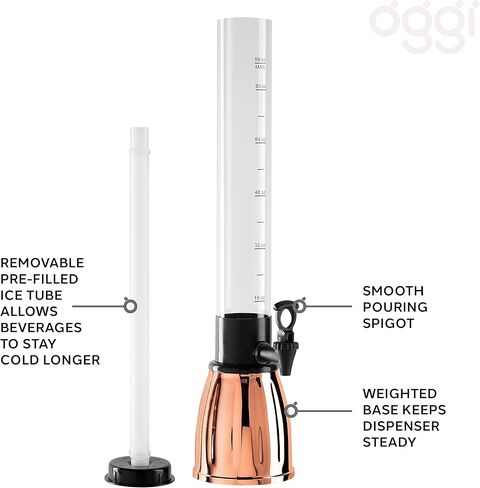 OGGI Beer Tower 3L/100oz - Beverage Dispenser with Spigot & Ice Tube, Margarita Tower, Mimosa Tower, Perfect Drink Dispensers for Parties, Drink Tower, Holds 6 Pints of Beer – Stainless in Saudi Arabia