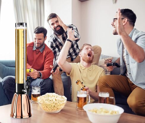 OGGI Beer Tower 3L/100oz - Beverage Dispenser with Spigot & Ice Tube, Margarita Tower, Mimosa Tower, Perfect Drink Dispensers for Parties, Drink Tower, Holds 6 Pints of Beer – Stainless in Saudi Arabia