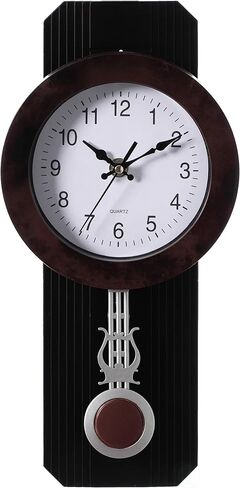 Traditional Black Round Wood- Looking Pendulum Plastic Wall Clock for Living Room, Kitchen, or Dining Room in Saudi Arabia