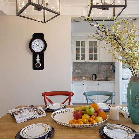 Traditional Black Round Wood- Looking Pendulum Plastic Wall Clock for Living Room, Kitchen, or Dining Room in Saudi Arabia
