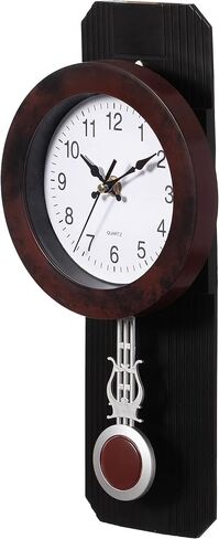 Traditional Black Round Wood- Looking Pendulum Plastic Wall Clock for Living Room, Kitchen, or Dining Room in Saudi Arabia