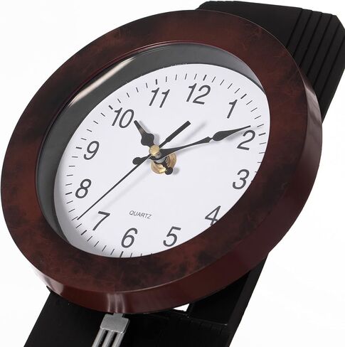 Traditional Black Round Wood- Looking Pendulum Plastic Wall Clock for Living Room, Kitchen, or Dining Room in Saudi Arabia