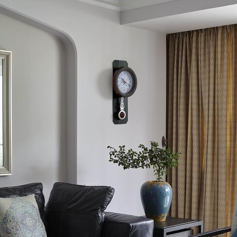 Traditional Black Round Wood- Looking Pendulum Plastic Wall Clock for Living Room, Kitchen, or Dining Room in Saudi Arabia