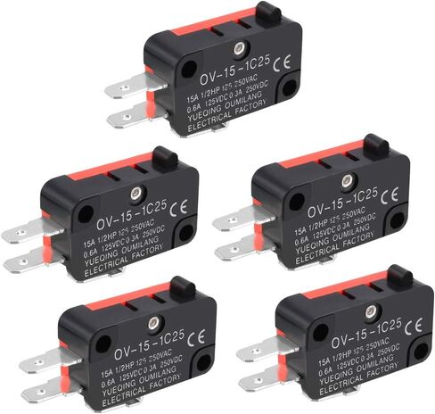 uxcell 5PCS OV-15-1C25 15A 125/250V AC 3 Terminals Snap Button Type Micro Limit Switch in Saudi Arabia