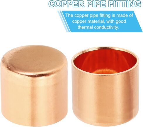 PATIKIL 1" Copper Pipe End Cap, 1Pcs Copper Fitting Cap Sealing Sweat Plug Solder Connection for Plumbing HVAC Air Conditioner in Kuwait