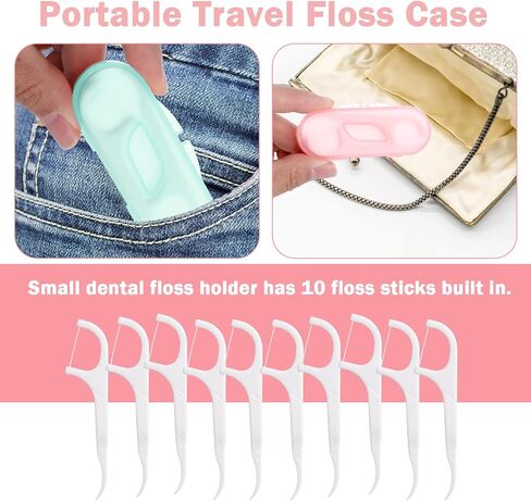 Portable Floss Picks Case, 6 Travel Floss Sticks Box with 60 Pcs Small Dental Flosser Picks Holder Toothpicks Dispenser for Home Travel Cleaning Teeth Oral Care Handy Tool Teeth Cleaning in Saudi Arabia