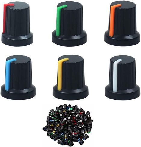 60pcs Potentiometer Control Knob 6mm Knurled Shaft Hole Potentiometer Volume Control Rotary 6 Colors Knob Cap 15x15mm in Saudi Arabia