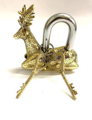 Padlock Deer New Look Brass Padlock - Lock with Keys - Working Functional - Brass Made - Type : (Deer - Brass Finish) in Saudi Arabia