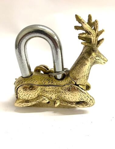 Padlock Deer New Look Brass Padlock - Lock with Keys - Working Functional - Brass Made - Type : (Deer - Brass Finish) in Saudi Arabia
