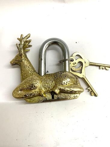 Padlock Deer New Look Brass Padlock - Lock with Keys - Working Functional - Brass Made - Type : (Deer - Brass Finish) in Saudi Arabia