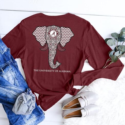 تي شيرت Southern Couture Alabama Crimson Tide Elephant نسائي كلاسيكي بأكمام طويلة، مقاس 3X-Large in Kuwait