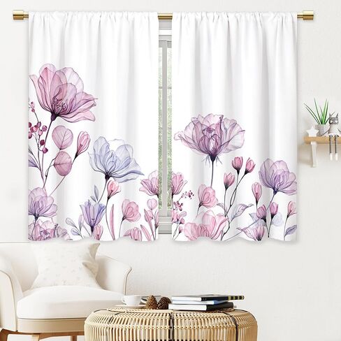 Watercolor Pink Flower Kitchen Curtains Floral Plant Bathroom Curtains Window Treatment Drape Tier Botanical Boho Rustic Chic Cafe Small Bedroom Short French Door Curtains 2 Panel 27.5x39 Inch in Saudi Arabia