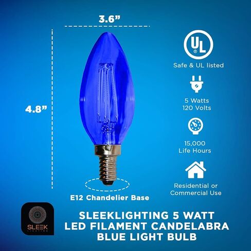 SLEEKLIGHTING 5 Watt E12 LED Filament Candelabra Yellow Light Bulb, (60W Incandescent Replacement) Chandelier Torpedo Tip, Clear Glass Cover E12 Base 4 Pack in Saudi Arabia