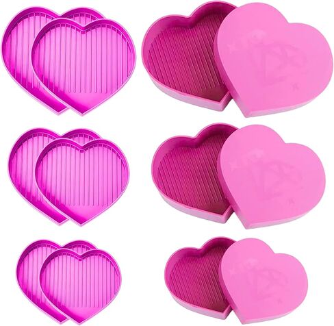 6PCS Heart Diamond Painting Bead Sorting Trays Diamond Art Tray Tools Accessories for DIY Craft Rhinestone Plate Tray Small Plastic Boxes Pink Purple Blue Cross Nail Dotting Tools Heart Shape in Saudi Arabia