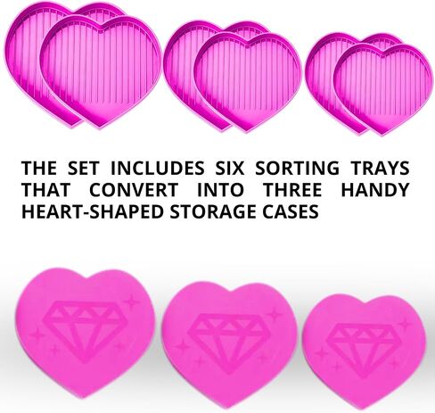 6PCS Heart Diamond Painting Bead Sorting Trays Diamond Art Tray Tools Accessories for DIY Craft Rhinestone Plate Tray Small Plastic Boxes Pink Purple Blue Cross Nail Dotting Tools Heart Shape in Saudi Arabia
